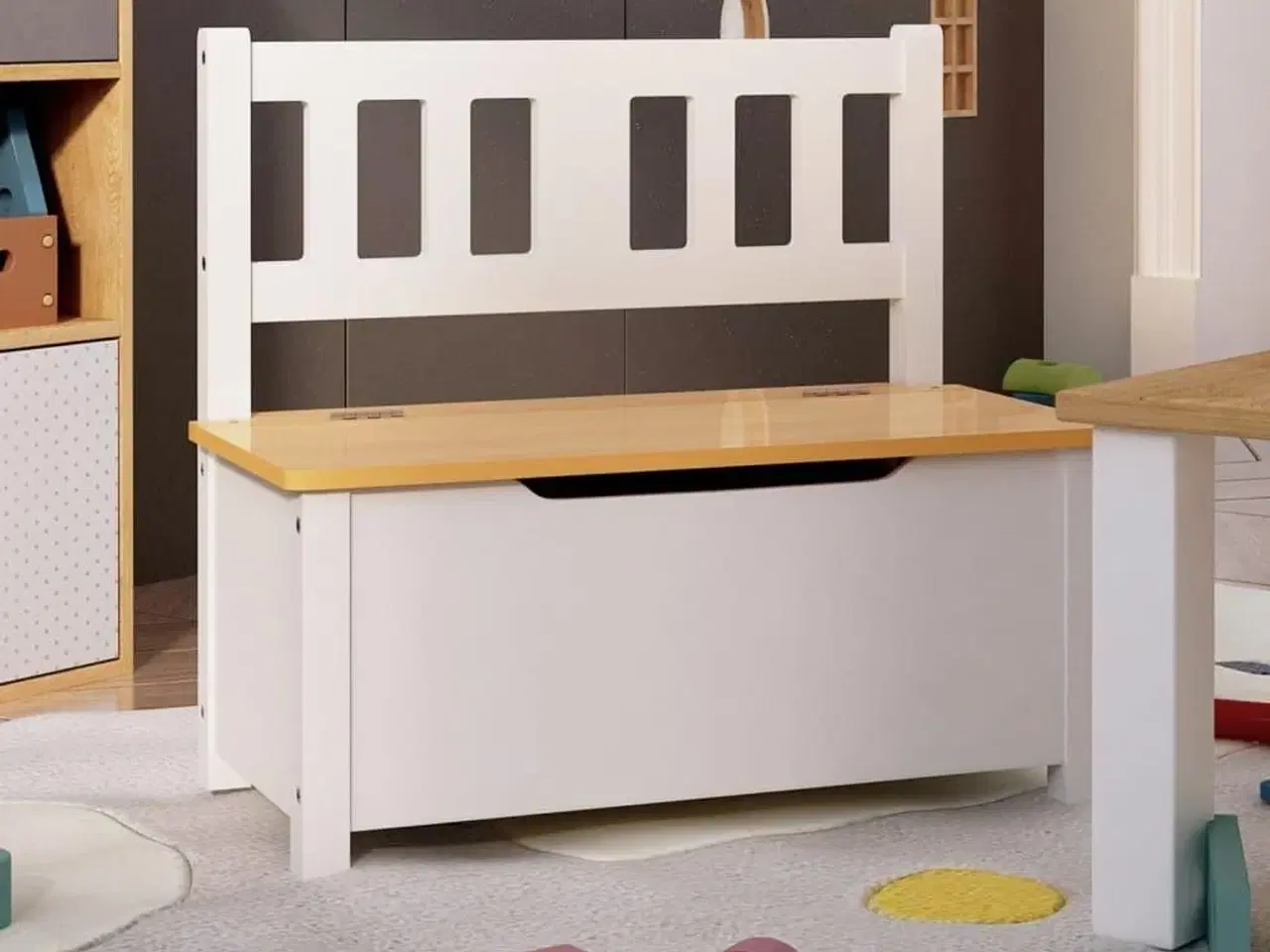 Billede 1 - Opbevaringsbænk til børn 60x30x55 cm MDF hvid og beige
