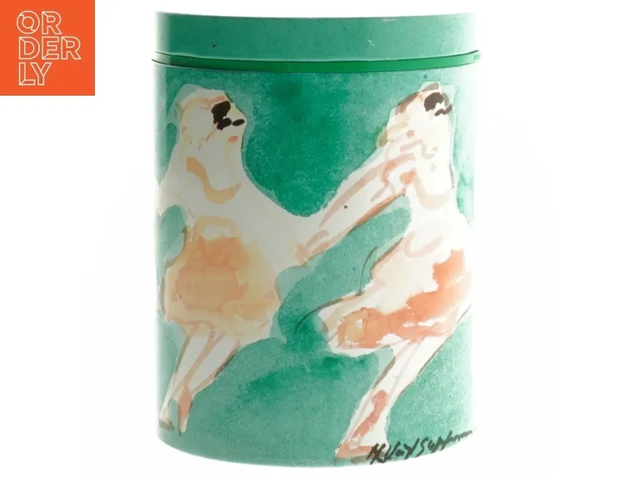 Billede 1 - Retro irma kunstdåse Dekoreret cylinderformet dåse fra Irma (str. Ø 11,5 cm længde 15 cm)