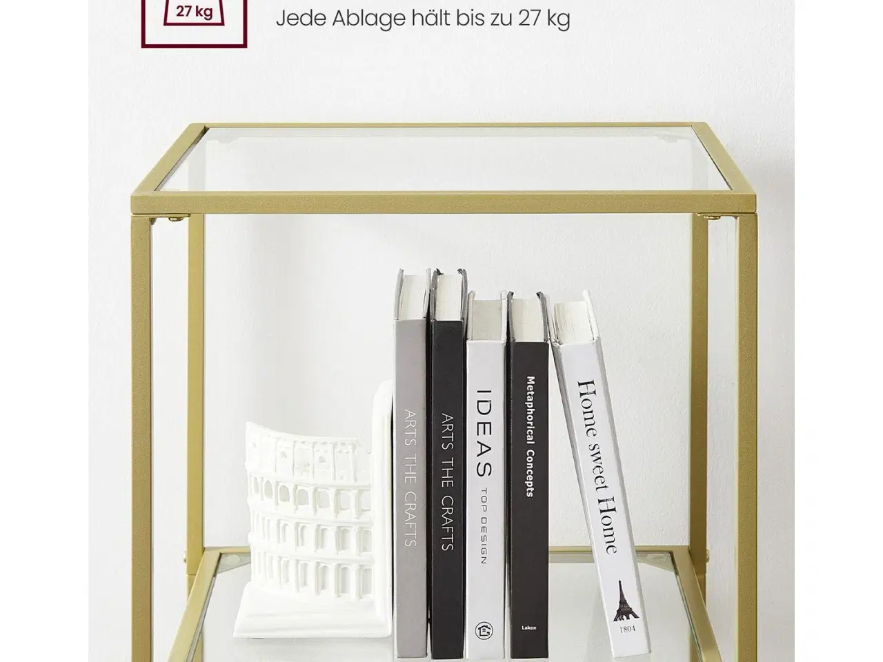 Billede 4 - Bogreol med 6 hylder slank reol i hærdet glas og stål, metallic guld (LGT500A01)