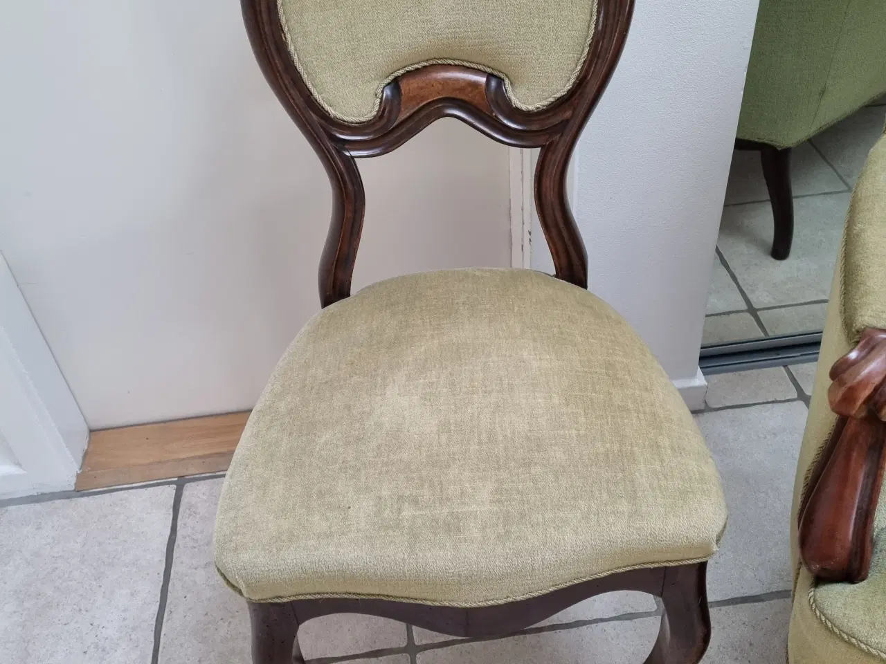 Billede 2 - Antik sofa og stole sæt i træ med grøn polstring