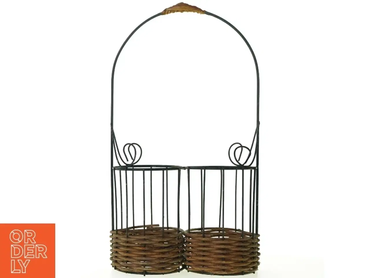 Billede 1 - Flaskeholder Kurv i Flet og metal med håndtag , Gaveindpakning (str. 39 x 21 x 10 cm)