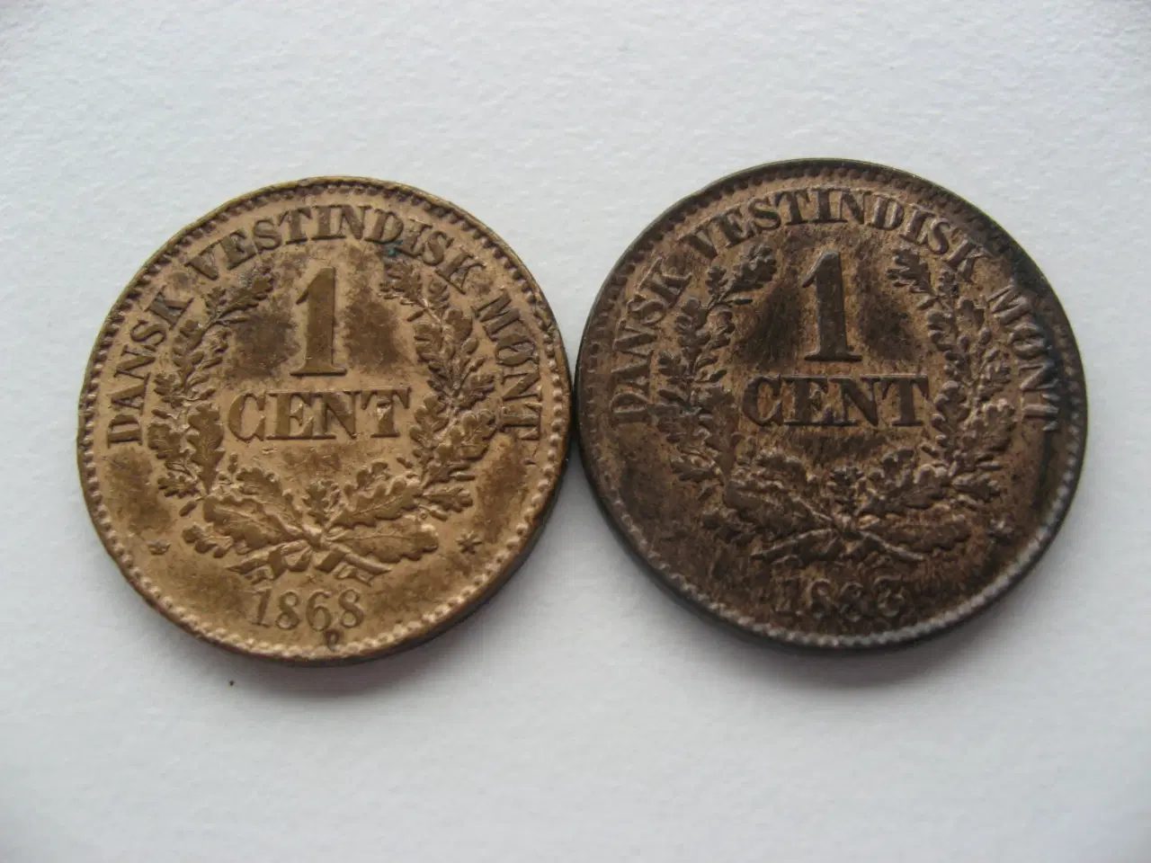 Billede 1 - DVI Særdeles flotte 1 Cent 1868 & 1883, samlet pri