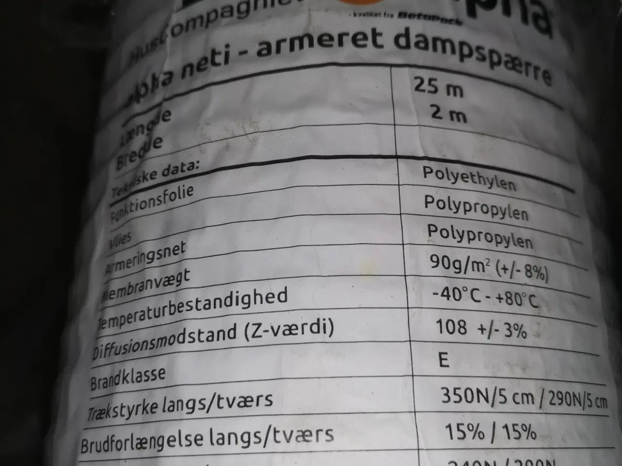 Billede 1 - Armeret Dampspærre 