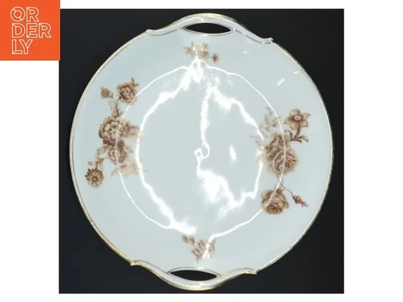 Billede 3 - Porcelænsfad med håndtag og blomsterdekoration (str. Ø 25 cm)