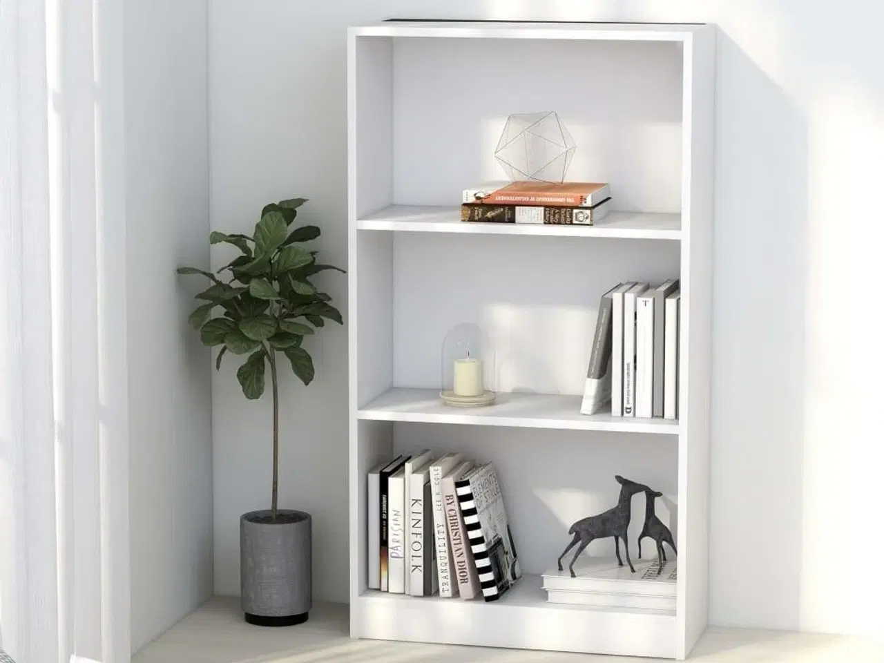 Billede 1 - Bogreol med 3 hylder 60x24x109 cm konstrueret træ hvid