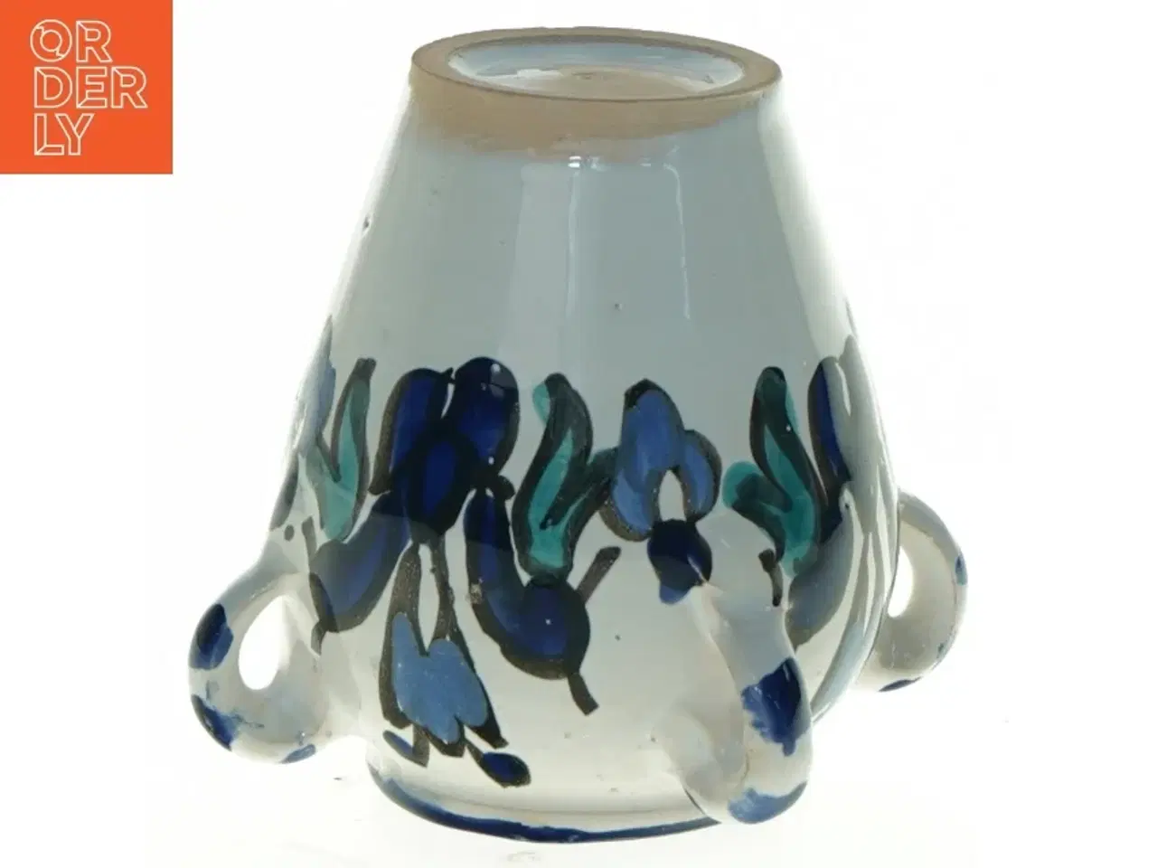 Billede 2 - Keramikvase med blåt blomstermønster (str. 10 x 8,5 cm)
