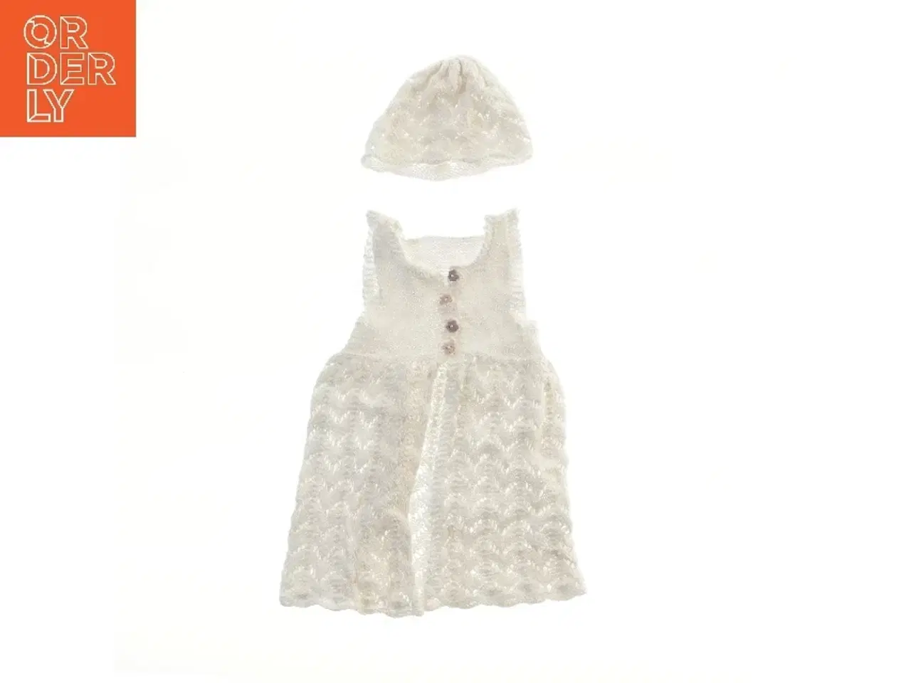 Billede 1 - Strikket kjole med hue til baby (str.  bryst: 17 længde: 40 cm)