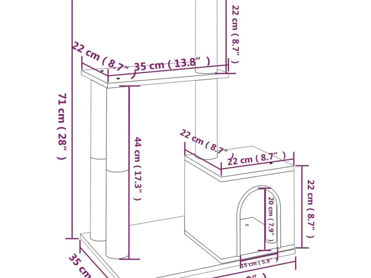 Billede 9 - Kradsetræ med sisalkradsestolper 71 cm lysegrå