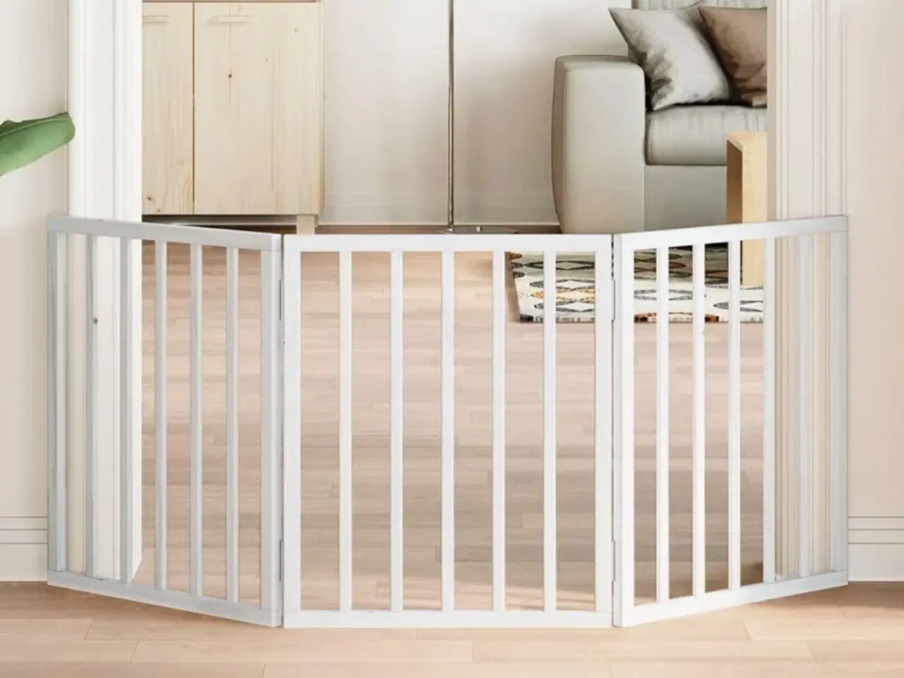 Billede 1 - Hundelåge 3 paneler 150 cm foldbar poppeltræ hvid