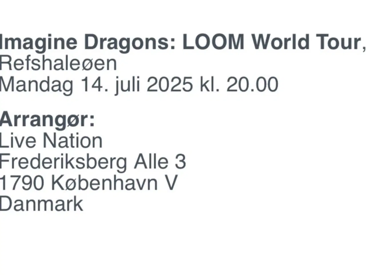 Billede 1 - 3 billetter til Imagine Dragons 14. juli 2025