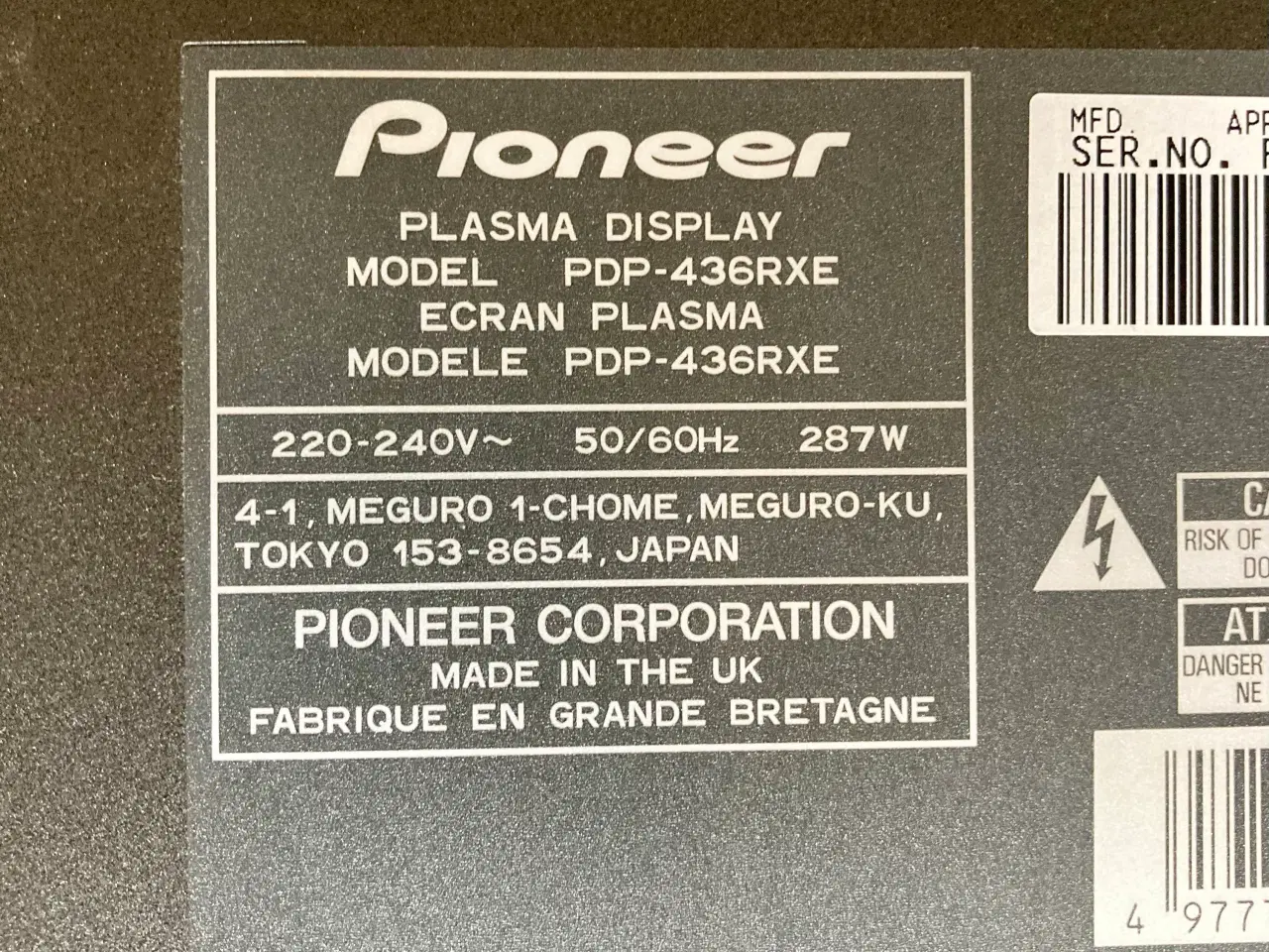 Billede 5 - Pioneer 43” PlasmaTV Virker perfekt - god lyd