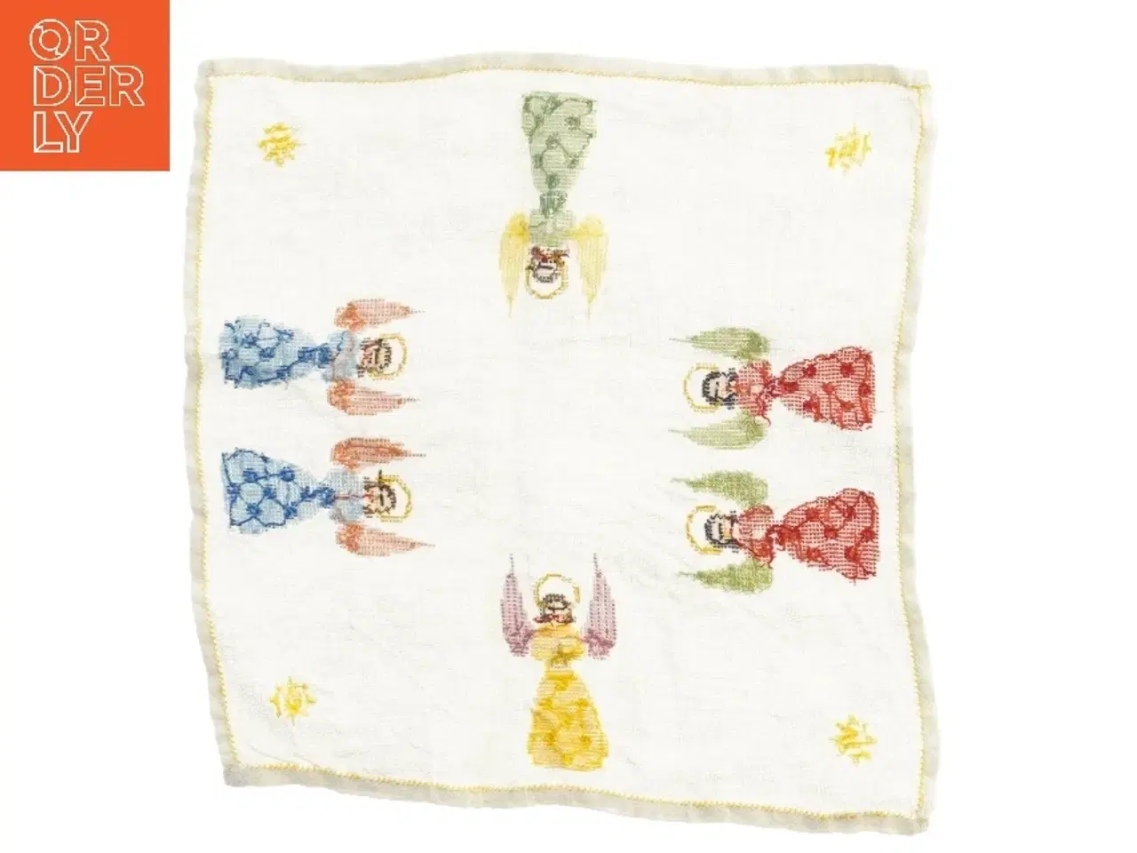 Billede 1 - Broderet dug med englemotiv (str. 33x33 cm)