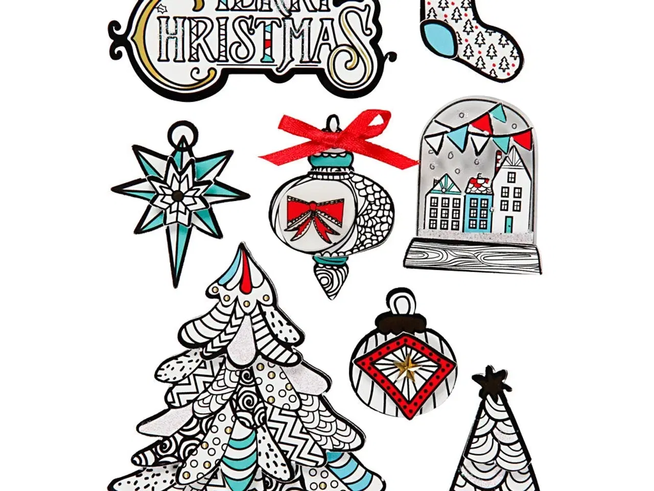 Billede 1 - 3D Stickers, grafiske julemotiver, H: 32-80 mm, B: 25-65 mm, 8stk./ 1 pk.