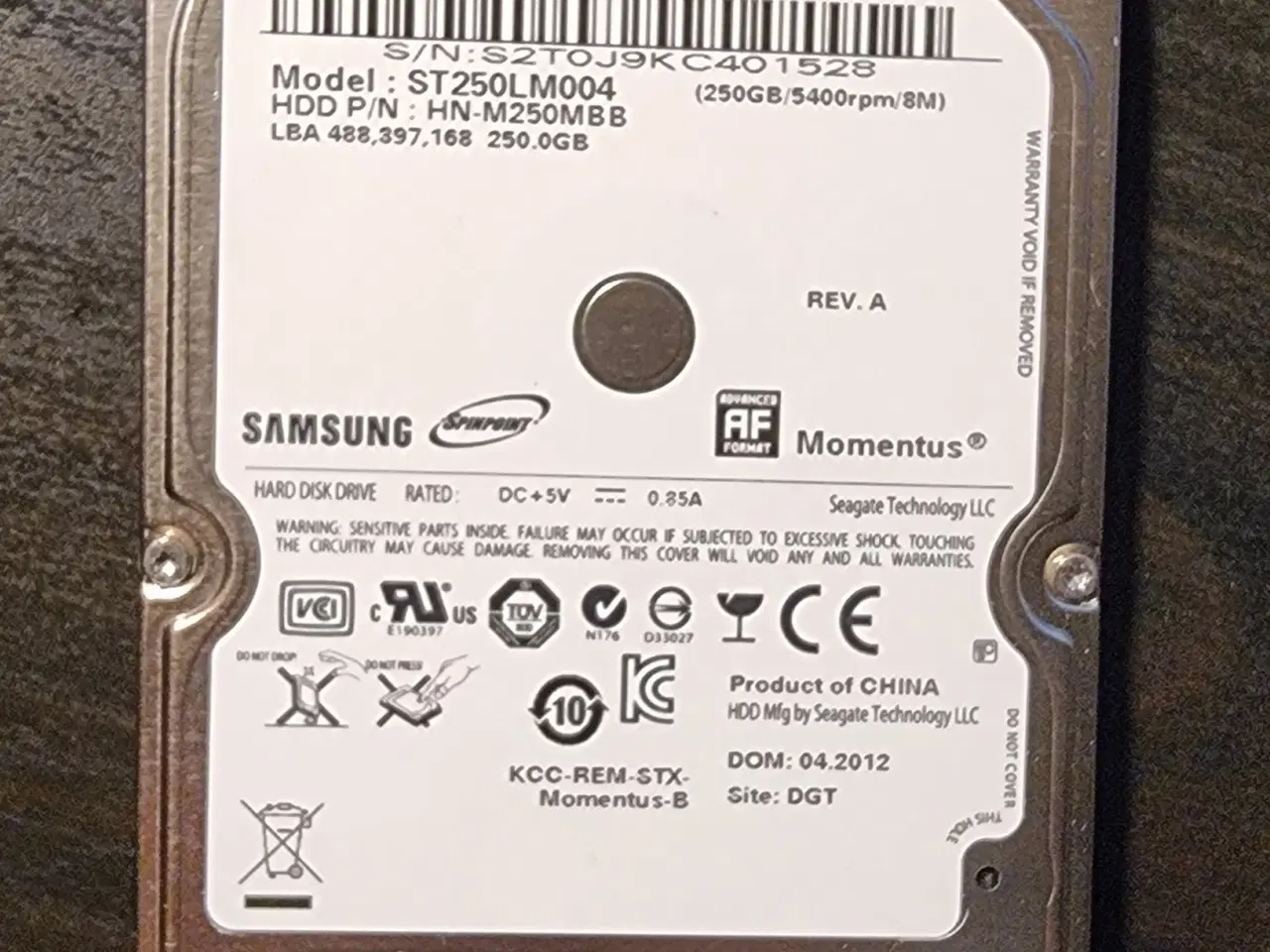 Billede 1 - Samsung/Seagate 2,5" harddisk på 250GB