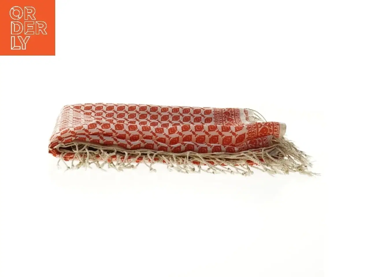 Billede 3 - Orange og hvidt mønstret tørklæde (str. 100 x 95 cm)