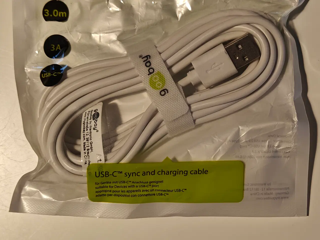 Billede 1 - 3m. Goobay Hvid USB-A til USB-C kabel