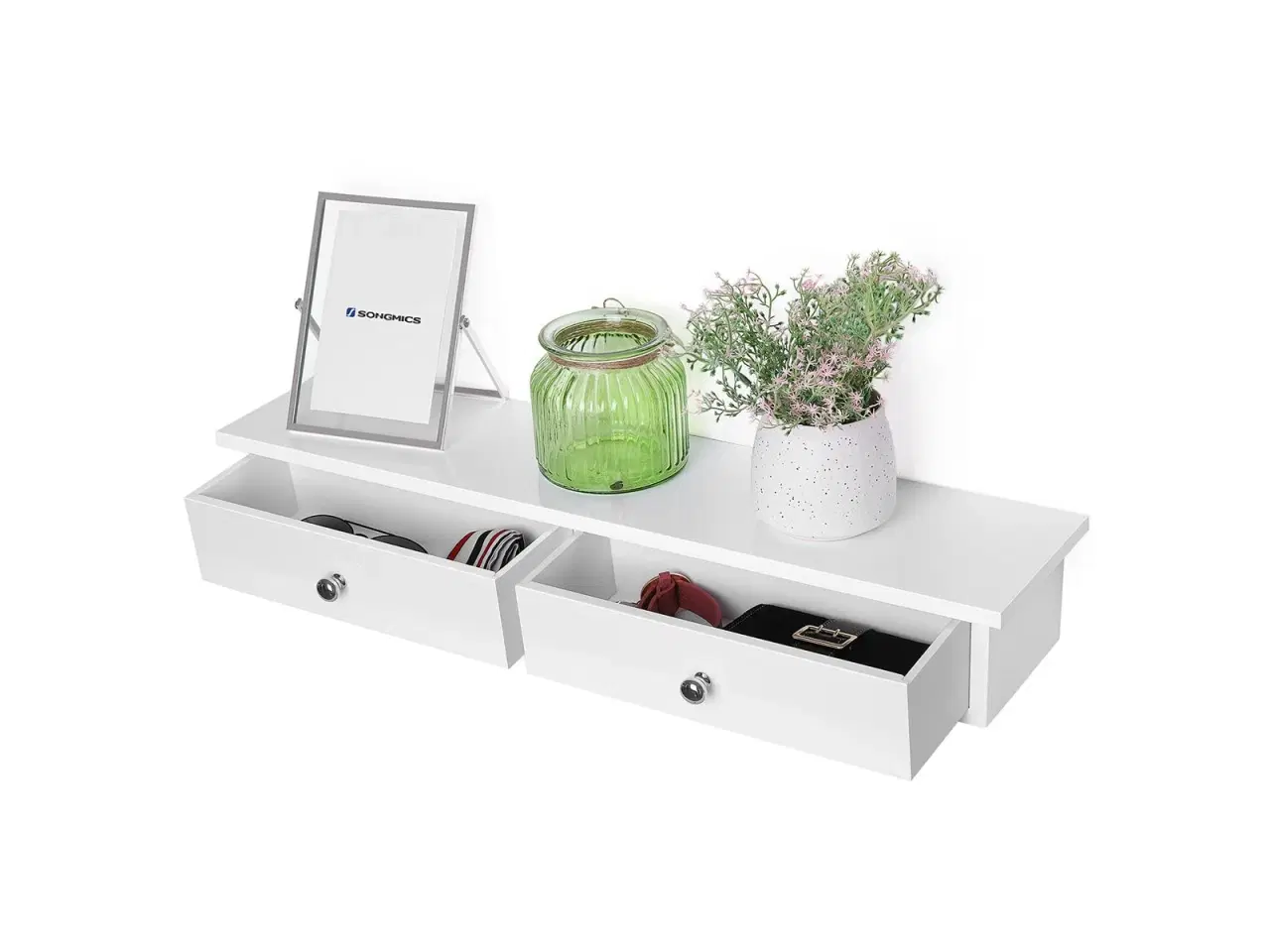 Billede 3 - Væghylde med skuffer flydende hylde, højglans, hvid, 65 × 15 × 10 cm