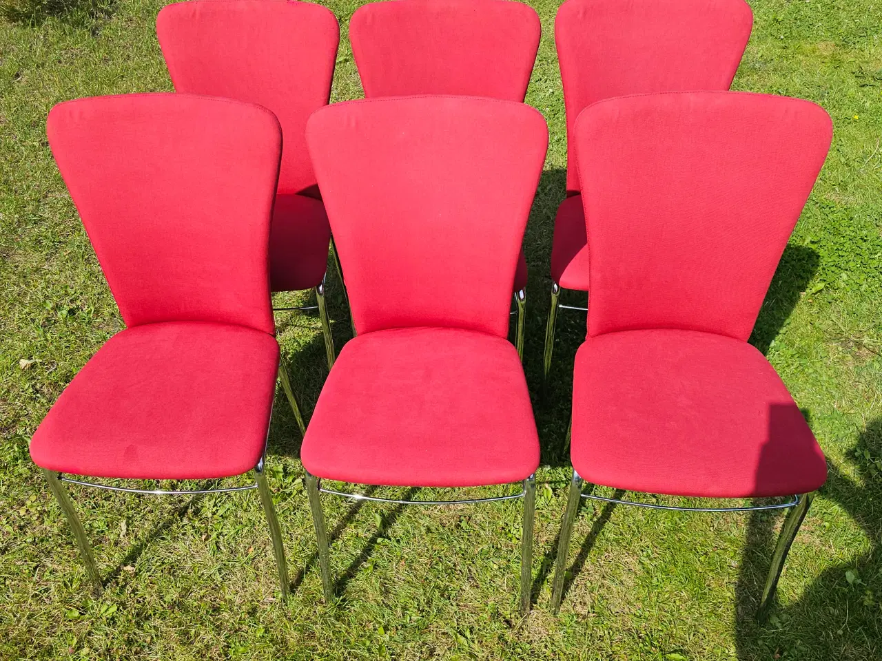Billede 1 - 6 stk. Røde Stof Spisebordsstole – God Stand