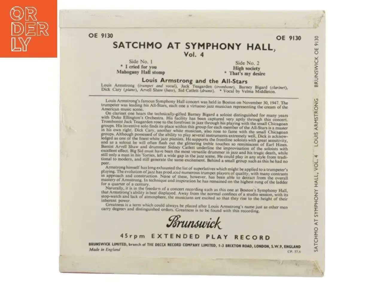 Billede 2 - Louis Armstrong EP: Satchmo at Symphony Hall, Vol. 4