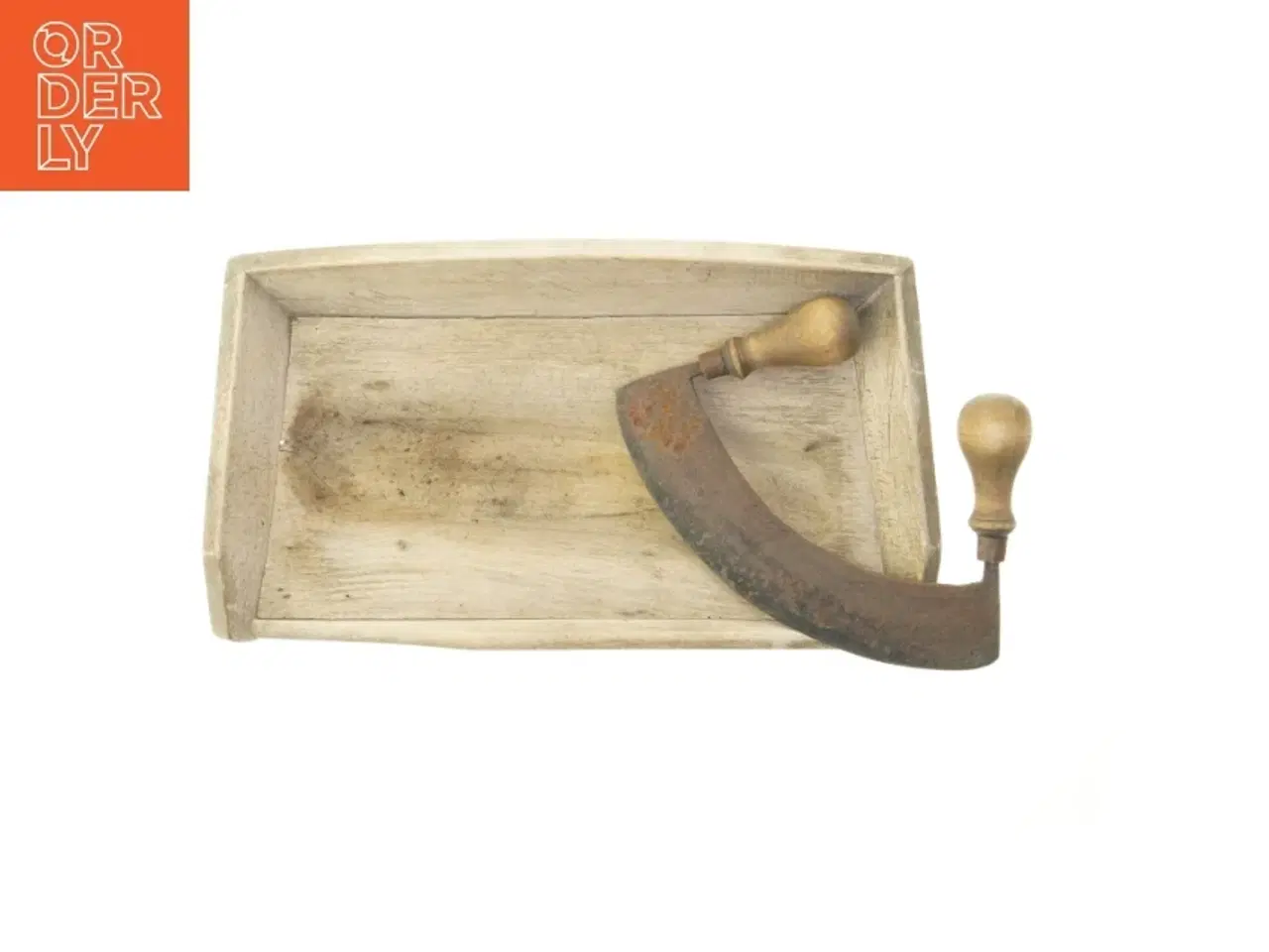 Billede 1 - Gammel urtehakkebræt med urtekniv (str. 39x22 cm)