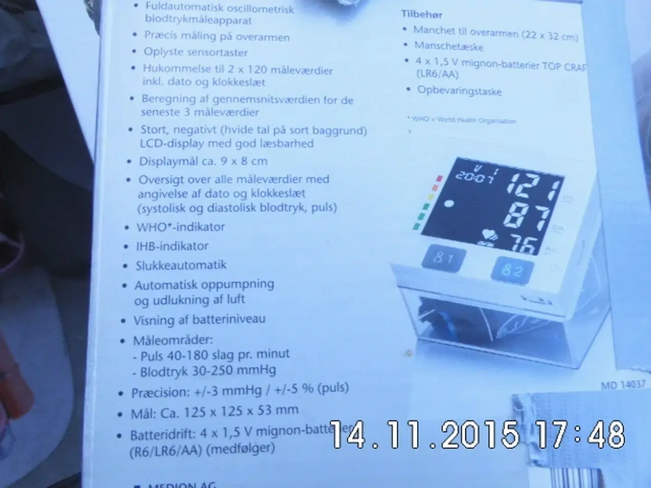 Billede 2 - Sanotec MD 14037 blodtryksmåler med stort LCD-disp