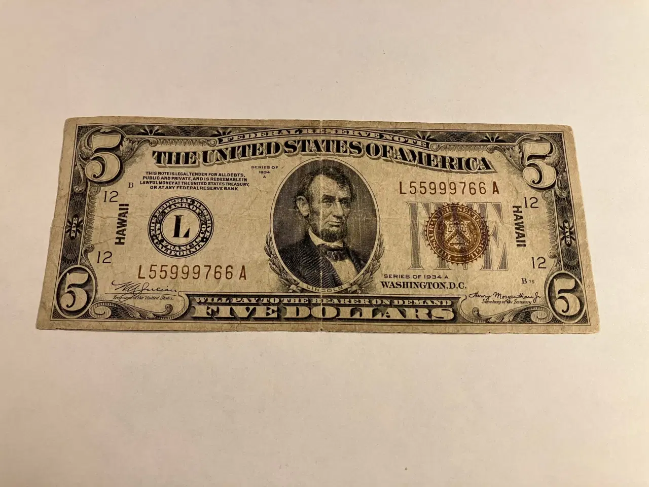 Billede 1 - 5 Dollar Hawaii 1934 A