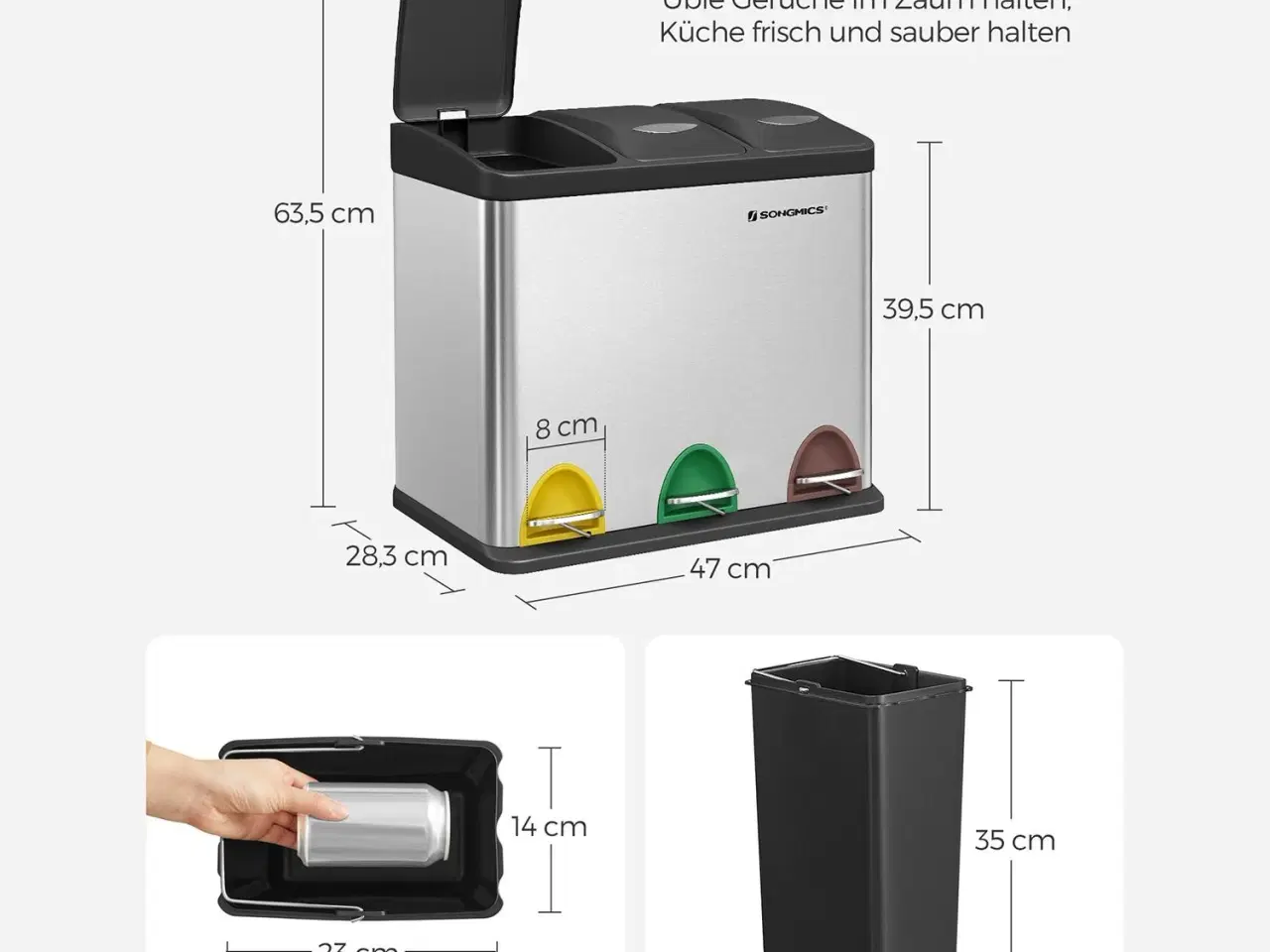Billede 7 - Skraldespand med pedal 3-i-1 24 l, stål, sølv