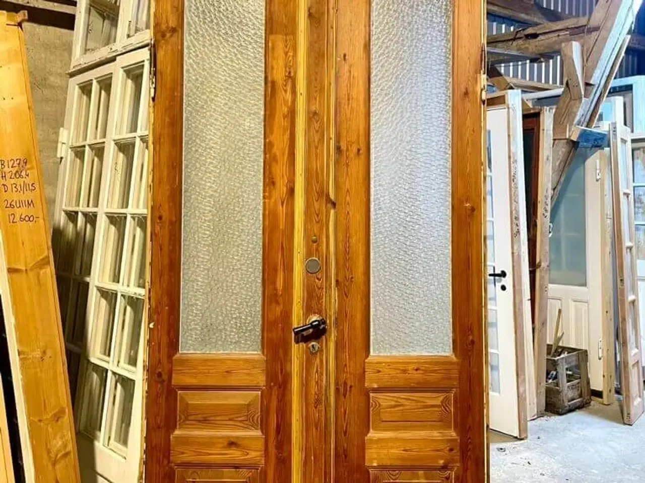 Billede 2 - Høj, dobbelt glasdør m. strukturglas