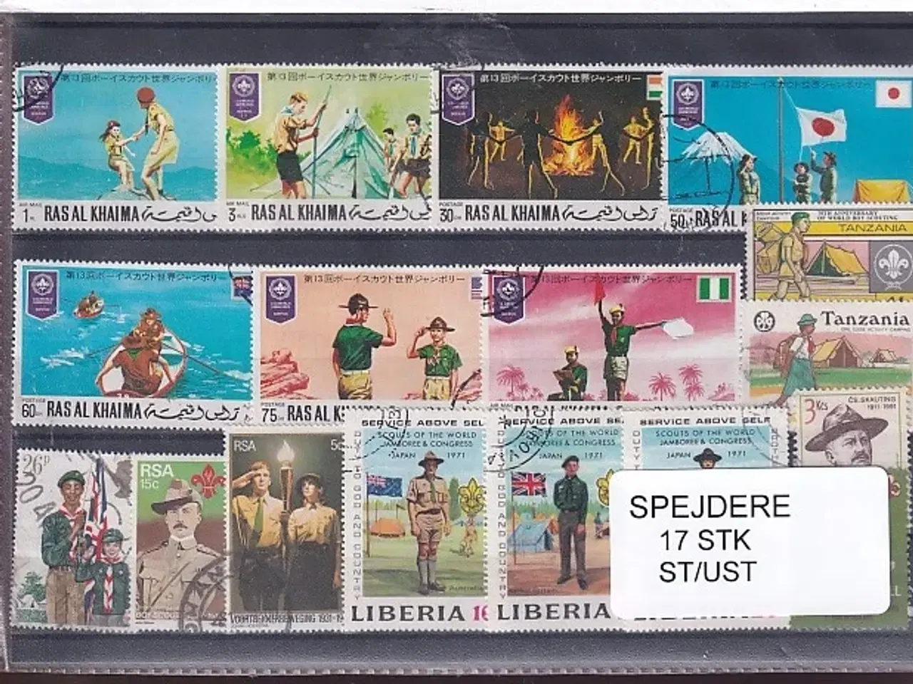 Billede 1 - Spejder på Frimærker. 17 Stk. Stemplet/Ustemplet