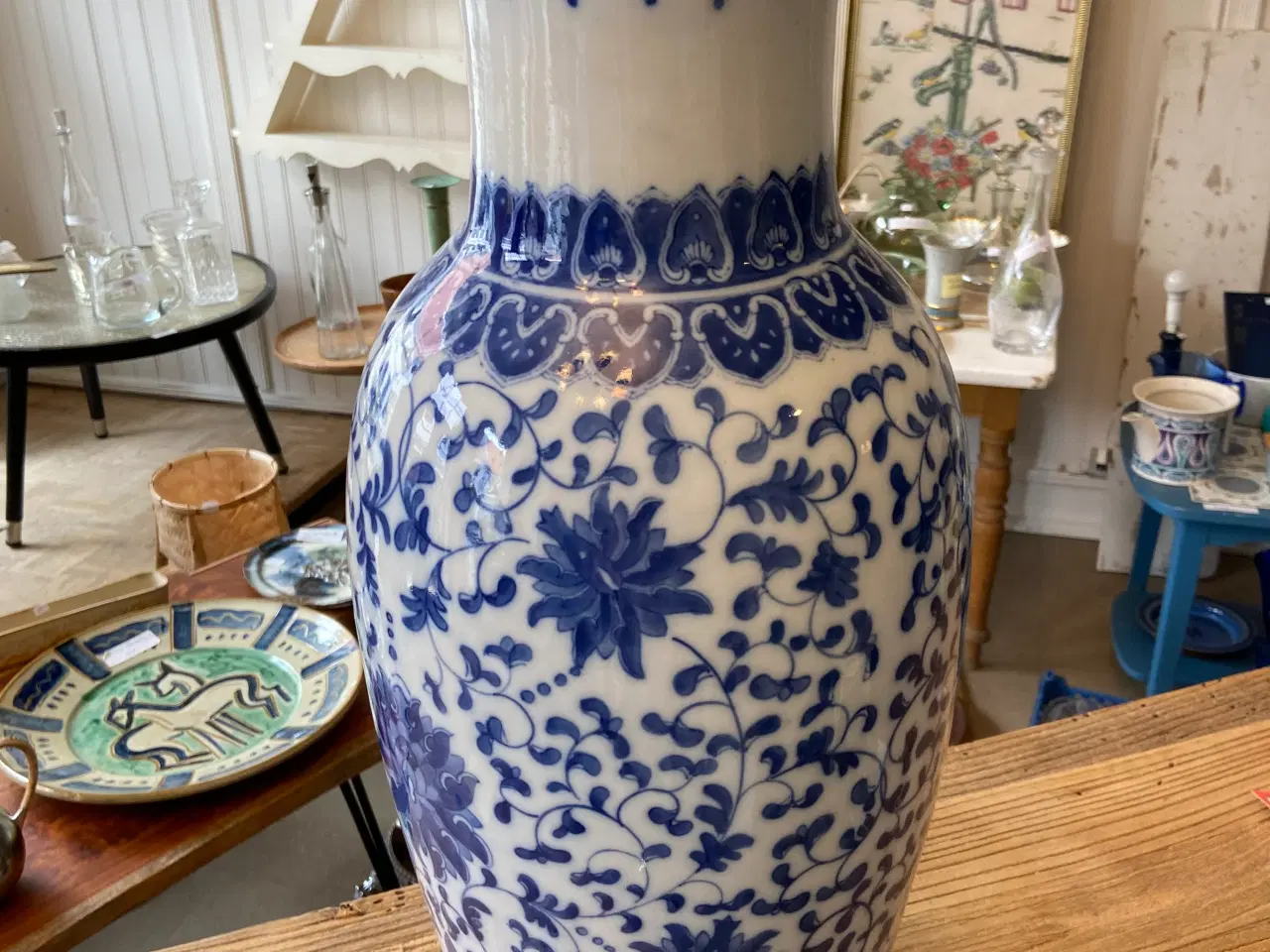 Billede 1 - Stor smuk Vase, blå. Højde 69 cm.