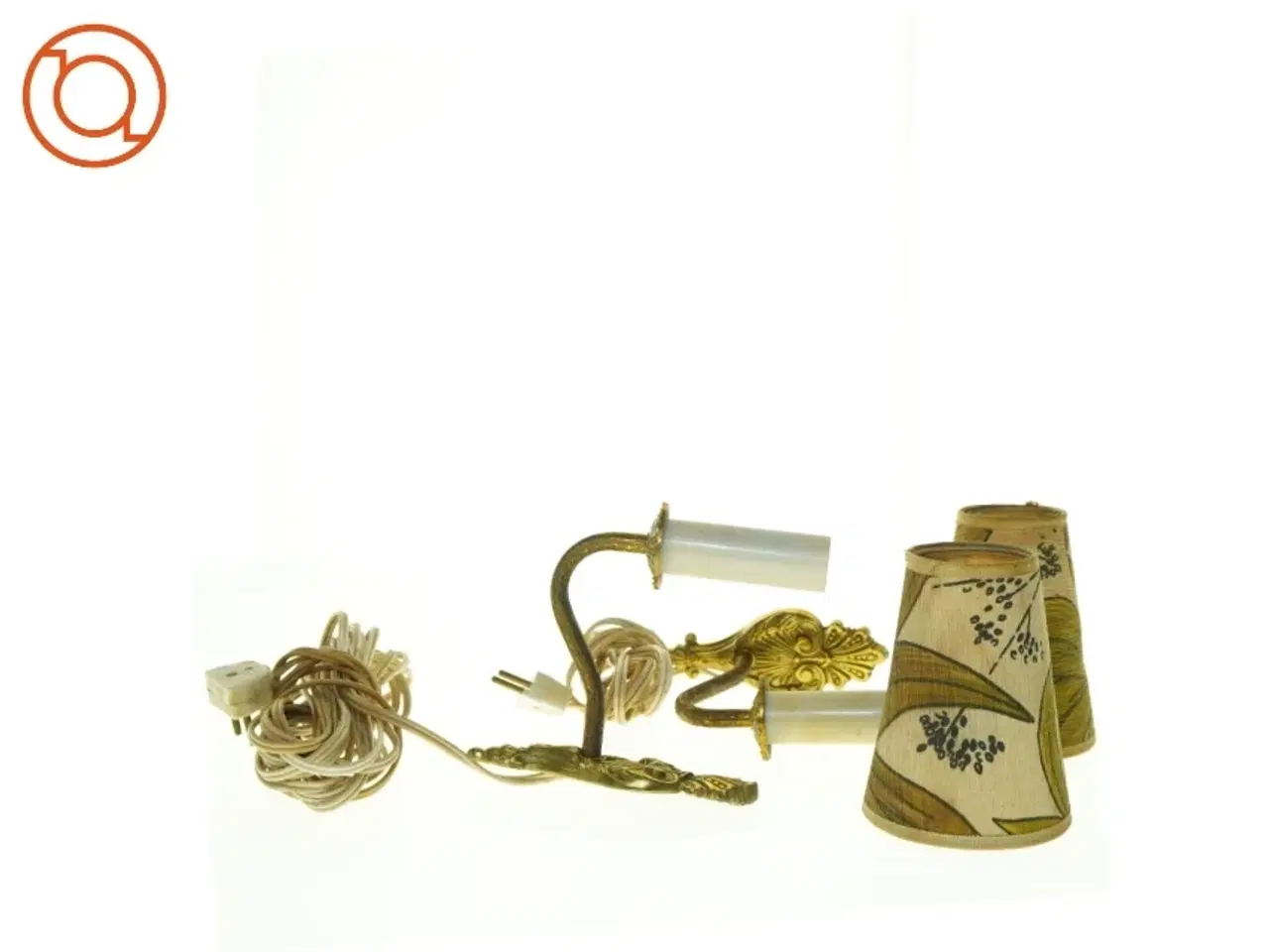 Billede 1 - Messing vintage væglamper med retro stofskærme (2 stk) (str. Lampeskærmen 13 cm)