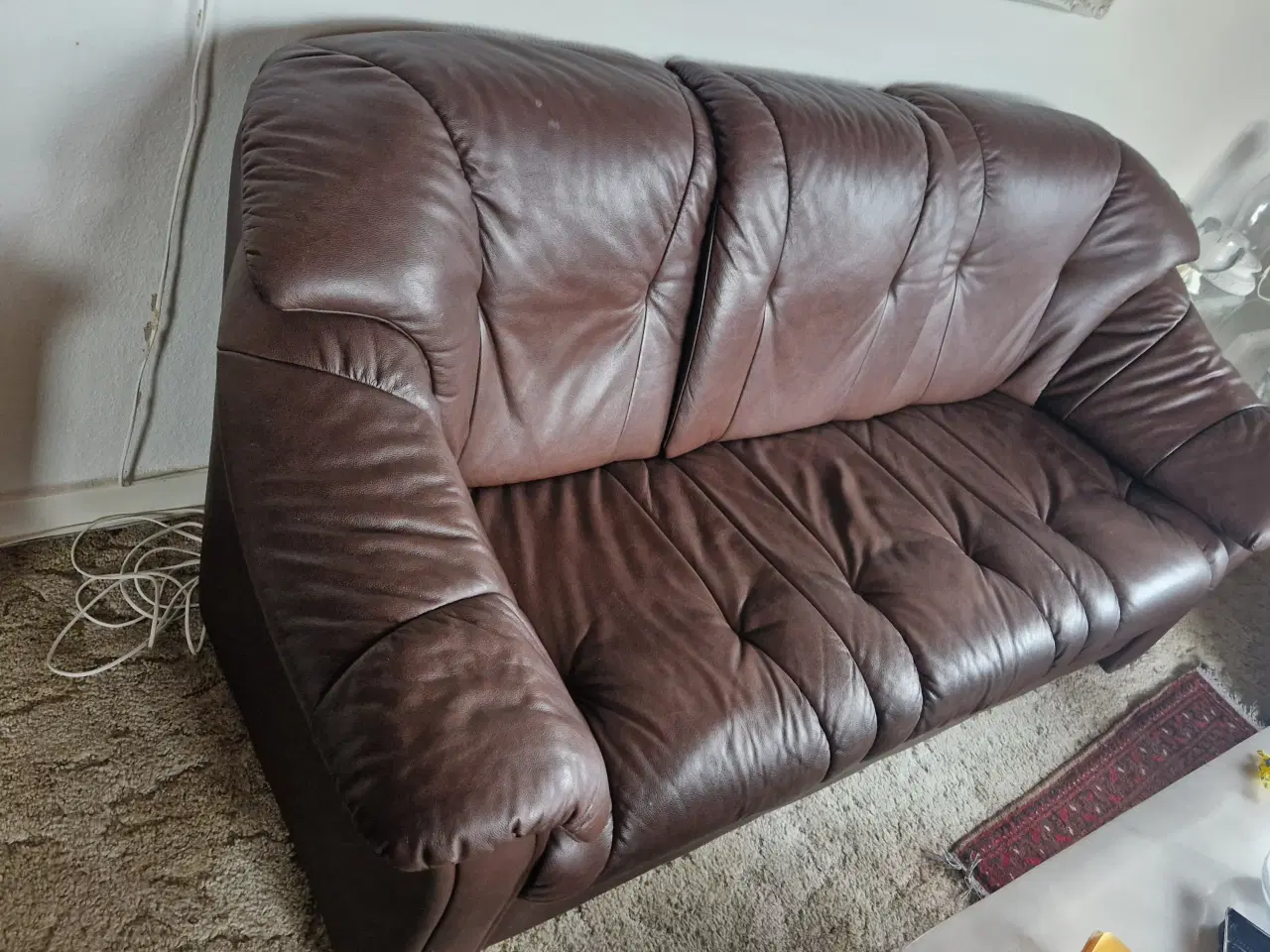 Billede 1 - Lædersofa 3+2 brun Bortgives