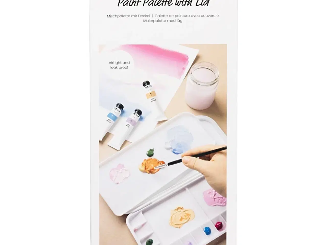 Billede 1 - Malerpalette med låg, str. 27x12,7x2,3 cm, sølv, hvid, 1 stk.