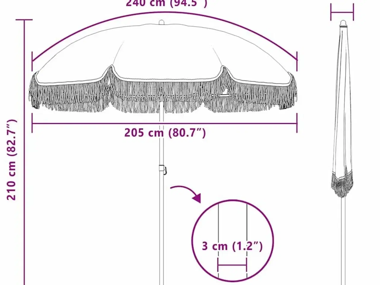 Billede 6 - Parasol Grå og Hvid Ø 205 x 209 cm Stål