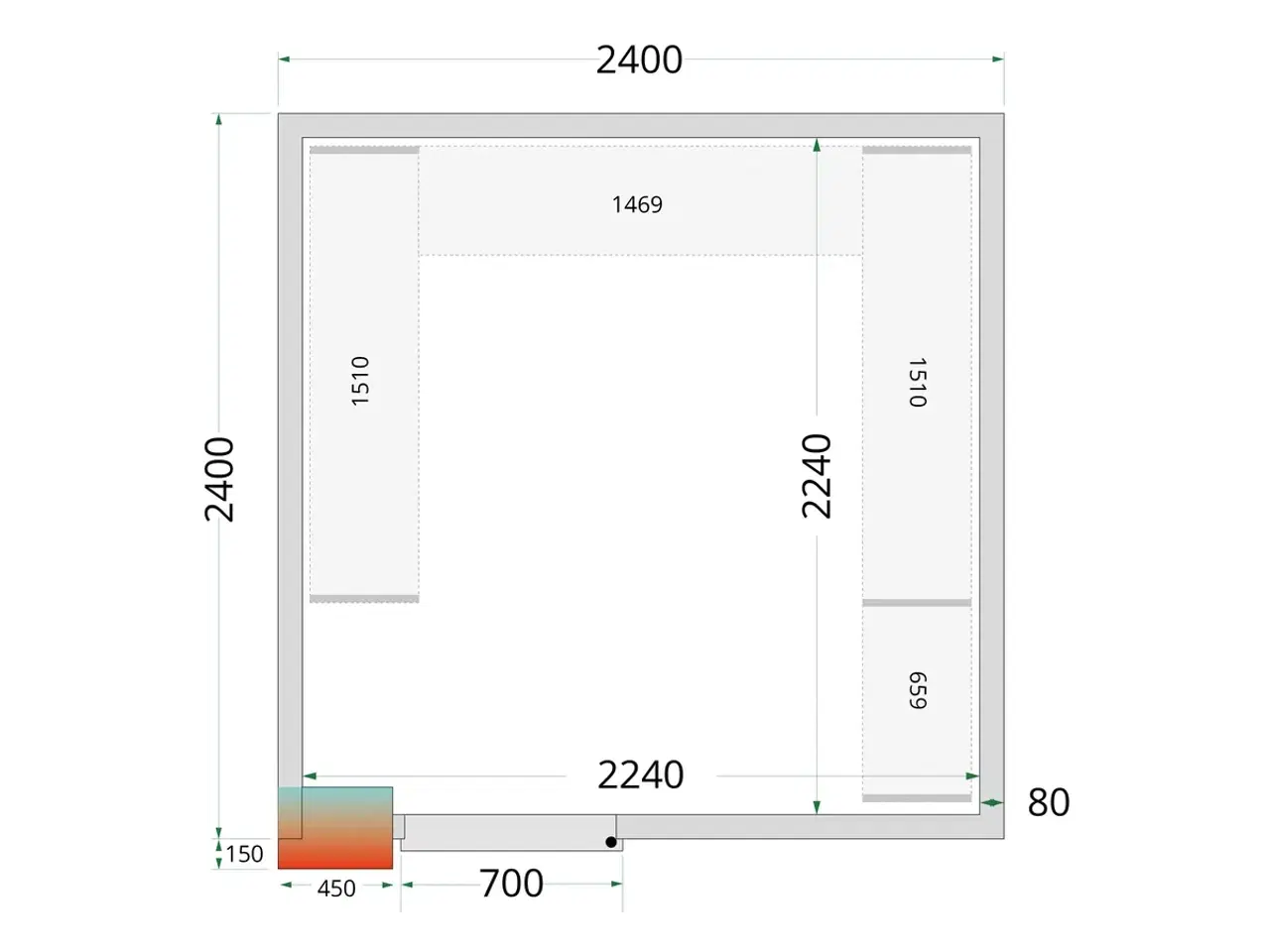 Billede 2 -  Tefcold Kølerum – 2400 x 2400 x 2200 mm – CRPF242