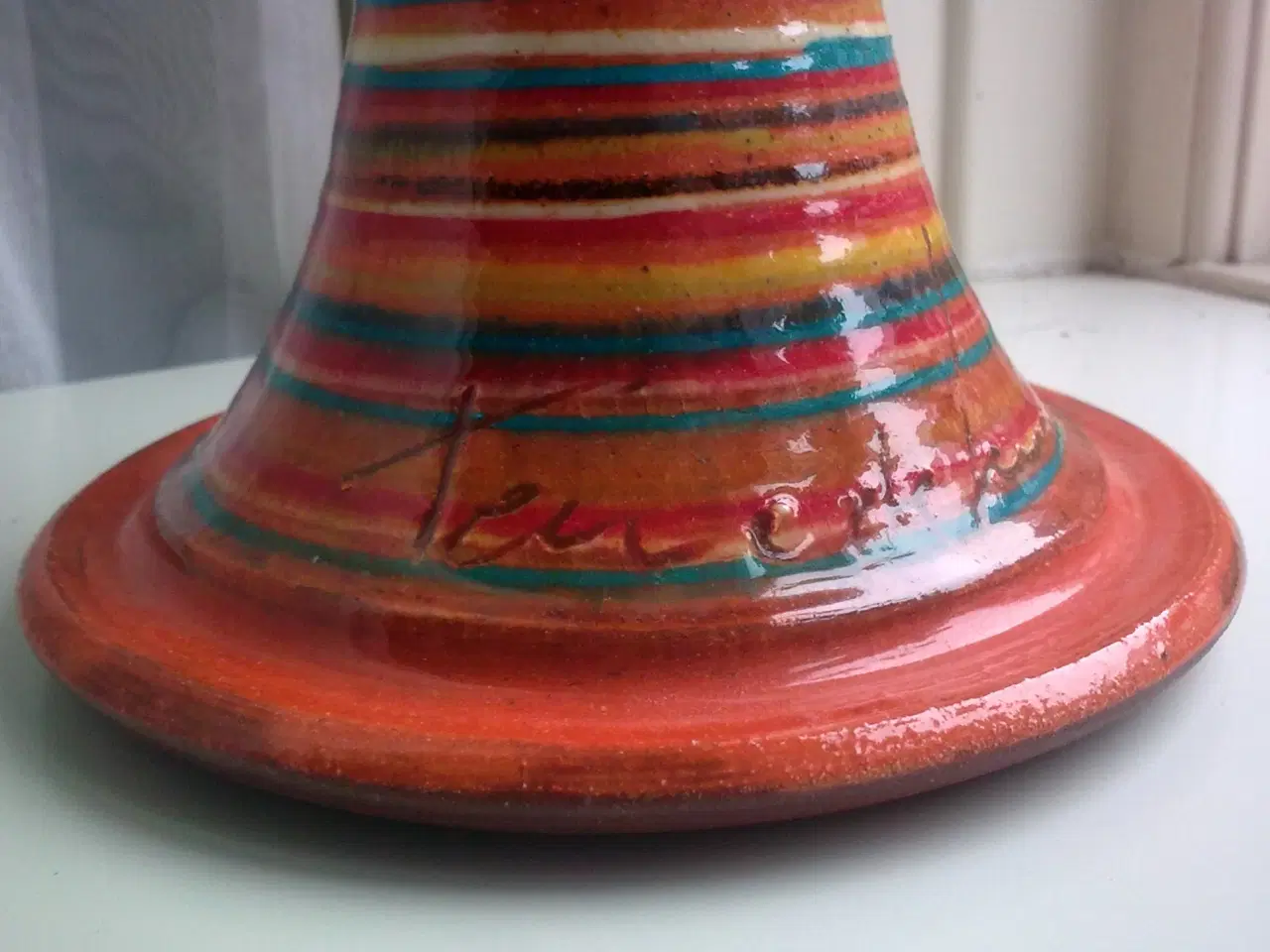 Billede 10 - Lertøj stribet multi glade farver brugskunst