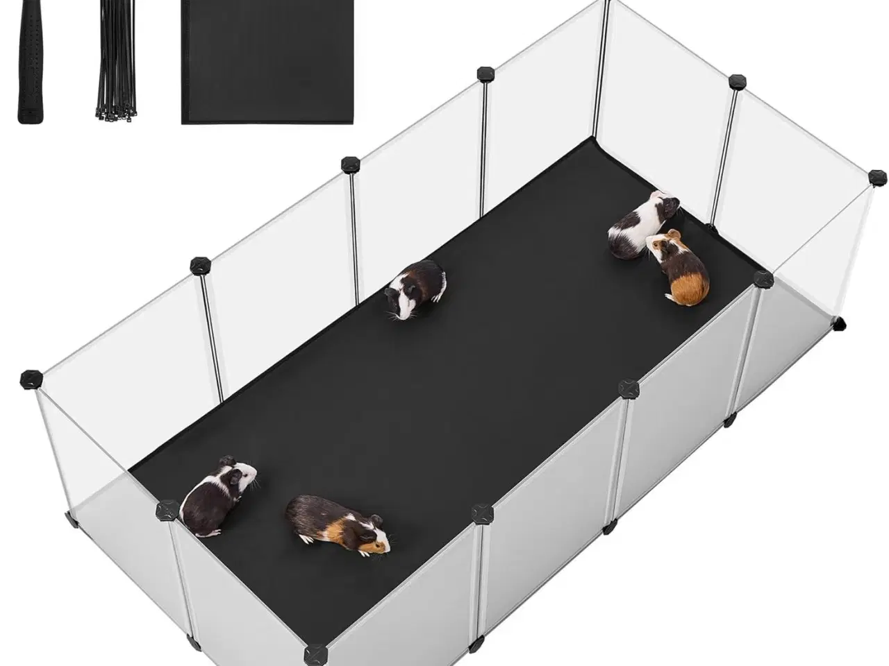 Billede 1 - Løbegård til kæledyr med bund og aftagelig Oxford-måtte, indendørs indhegning til smådyr, DIY plastbur, 143 × 73 × 46 cm, hvid