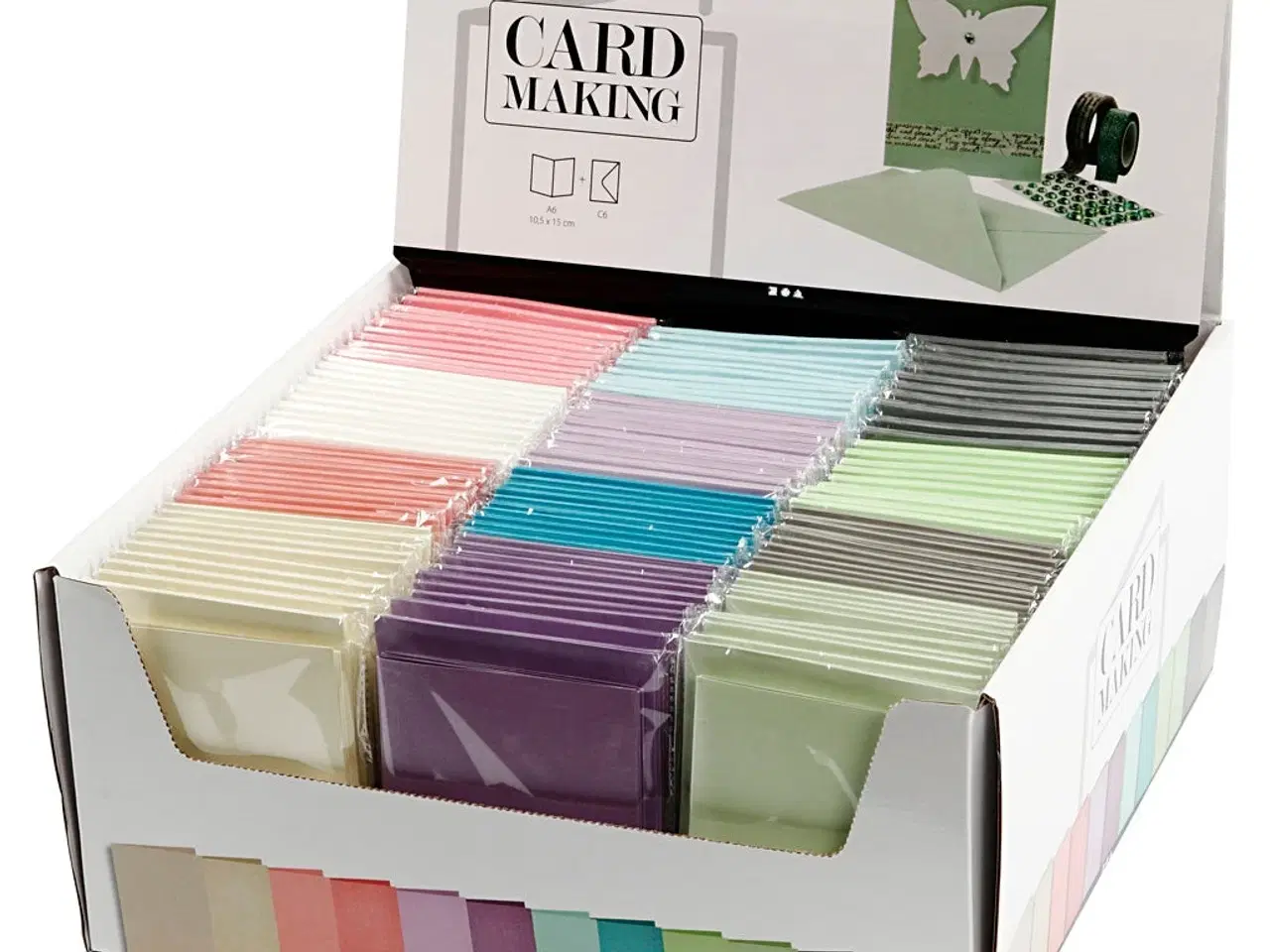 Billede 1 - Kort og kuverter, kort str. 10,5x15 cm, kuvert str. 11,5x16,5 cm, 120+210 g, ass. farver, 12x10pk./ 1 pk.