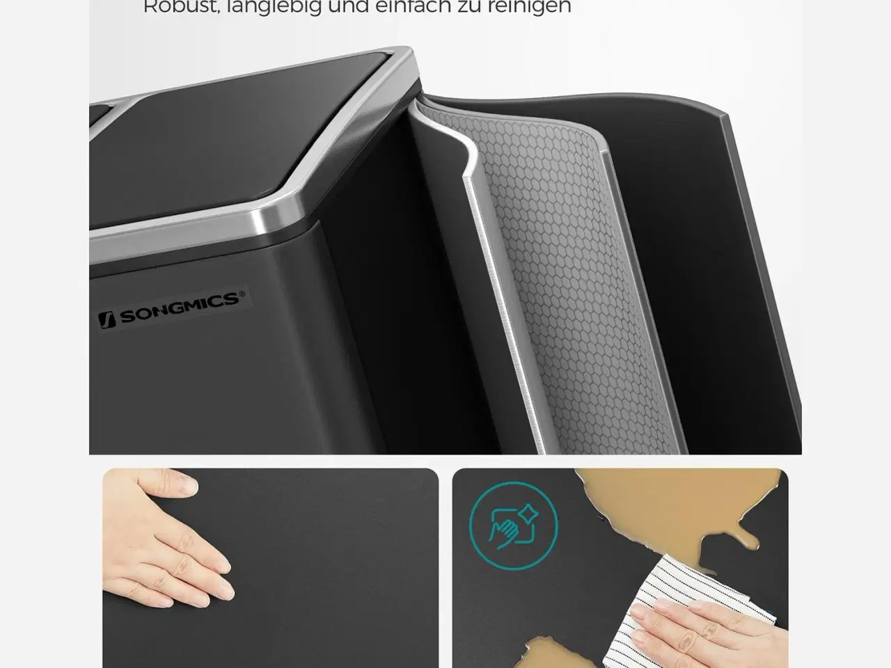 Billede 4 - Skraldespand til affaldssortering 3 x 18 l – SONGMICS pedalspand, sort