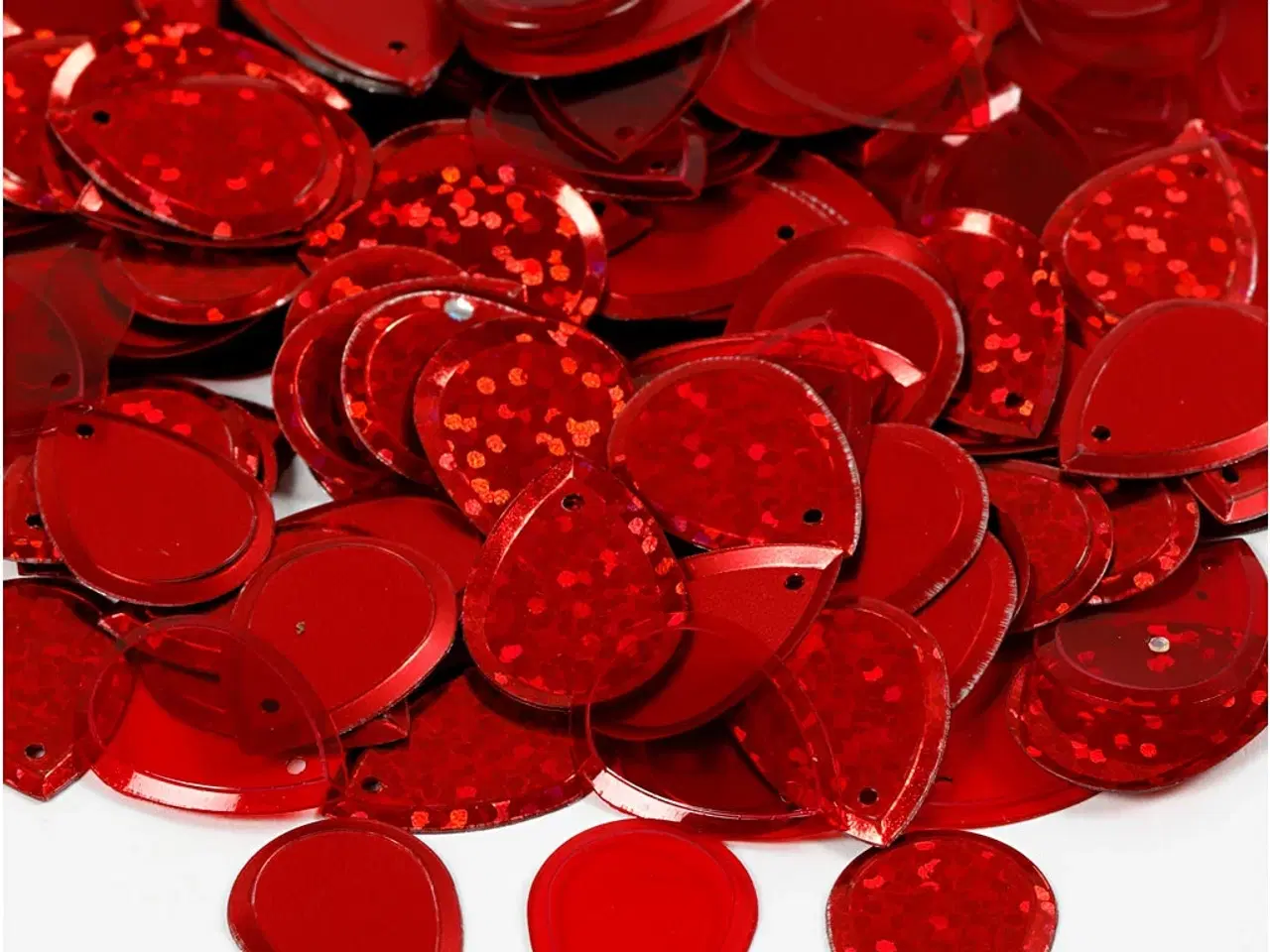 Billede 1 - Røde Dråbeformede Pailletter 14x19 mm - 50g