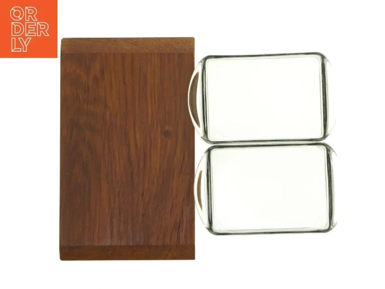 Billede 6 - Cabaret Teak træ Fad med 2 glas serverings skåle (str. 24 x 15 cm)