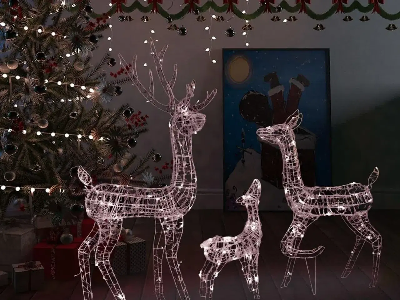 Billede 1 - Juledekoration rensdyrfamilie 300 LED'er akryl varm hvid