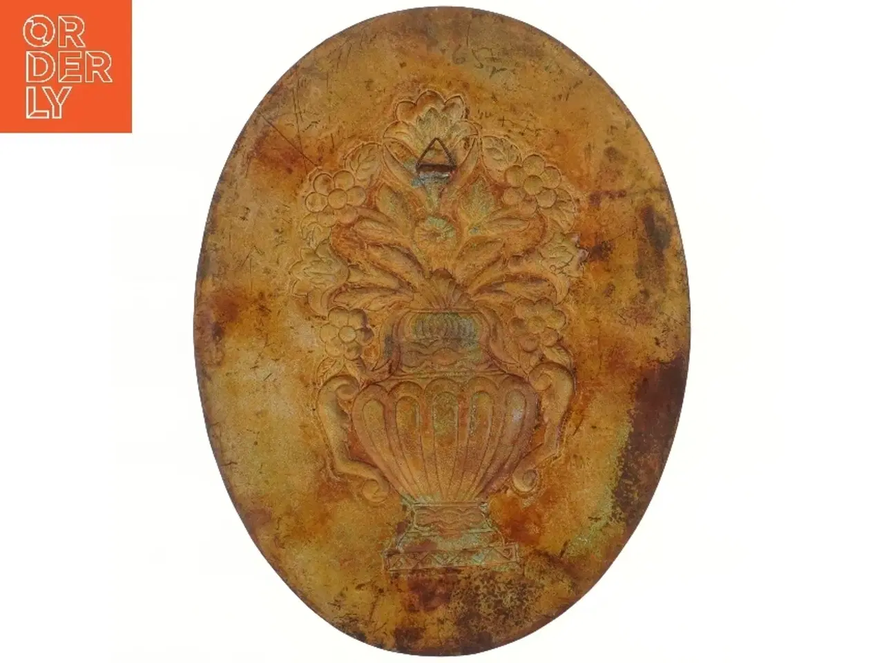 Billede 2 - Oval metal vægdekoration med vase og blomster (str. 55x42 cm)