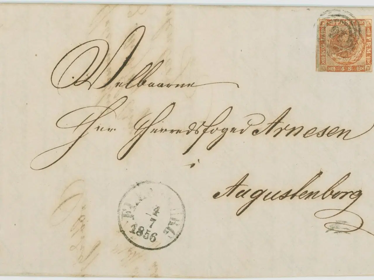 Billede 1 - Flensborg. 4 sk. på brev 1856