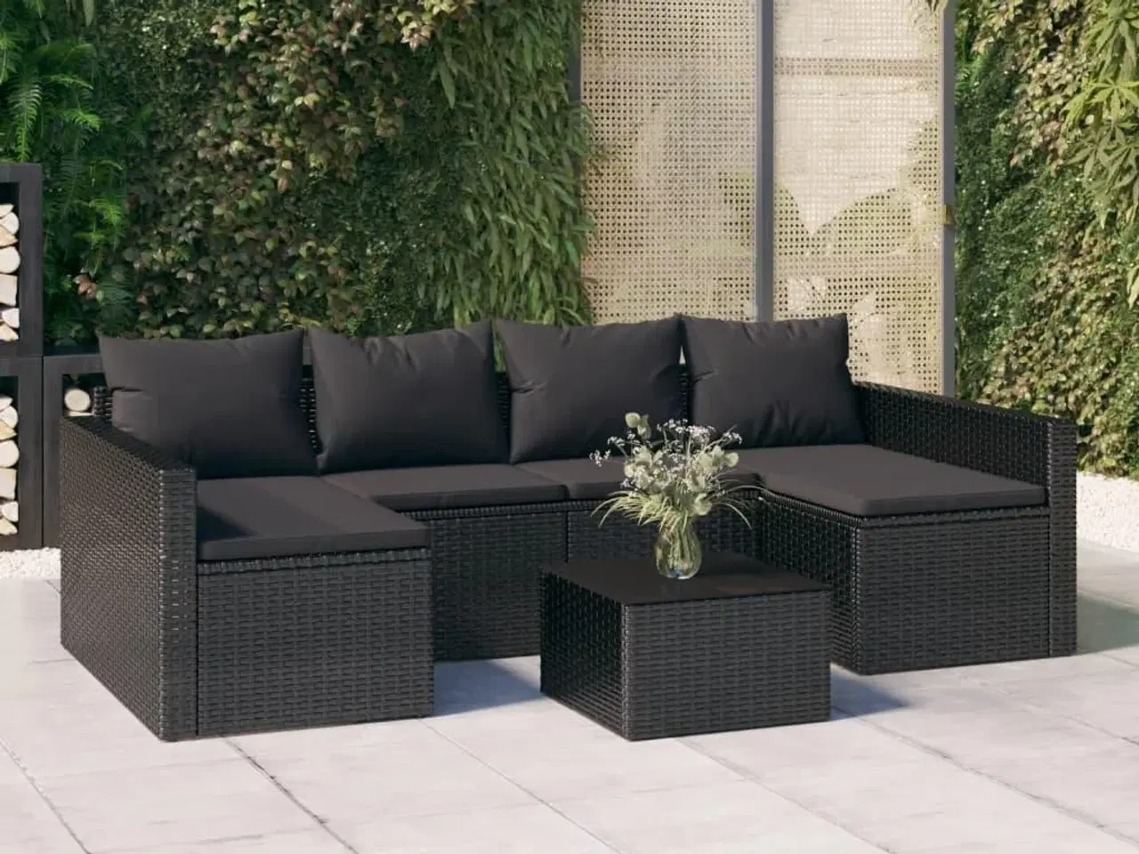 Billede 1 - Loungesæt til haven 2 dele med hynder polyrattan sort