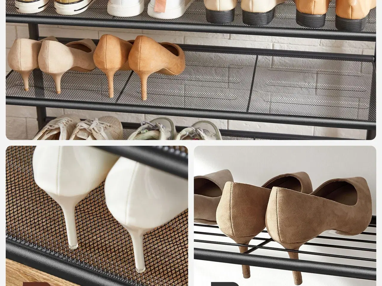 Billede 6 - Tøjstativ med skohylde hall tree, 5 niveauer, 5 dobbelte kroge, tophylde, industrielt look, rustik brun/sort (HSR408B01)