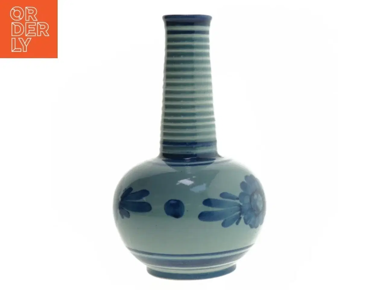 Billede 2 - Aksini Keramisk vase med blåt blomstermønster (str. Ø. 4,5 cm. længde. 22 cm)