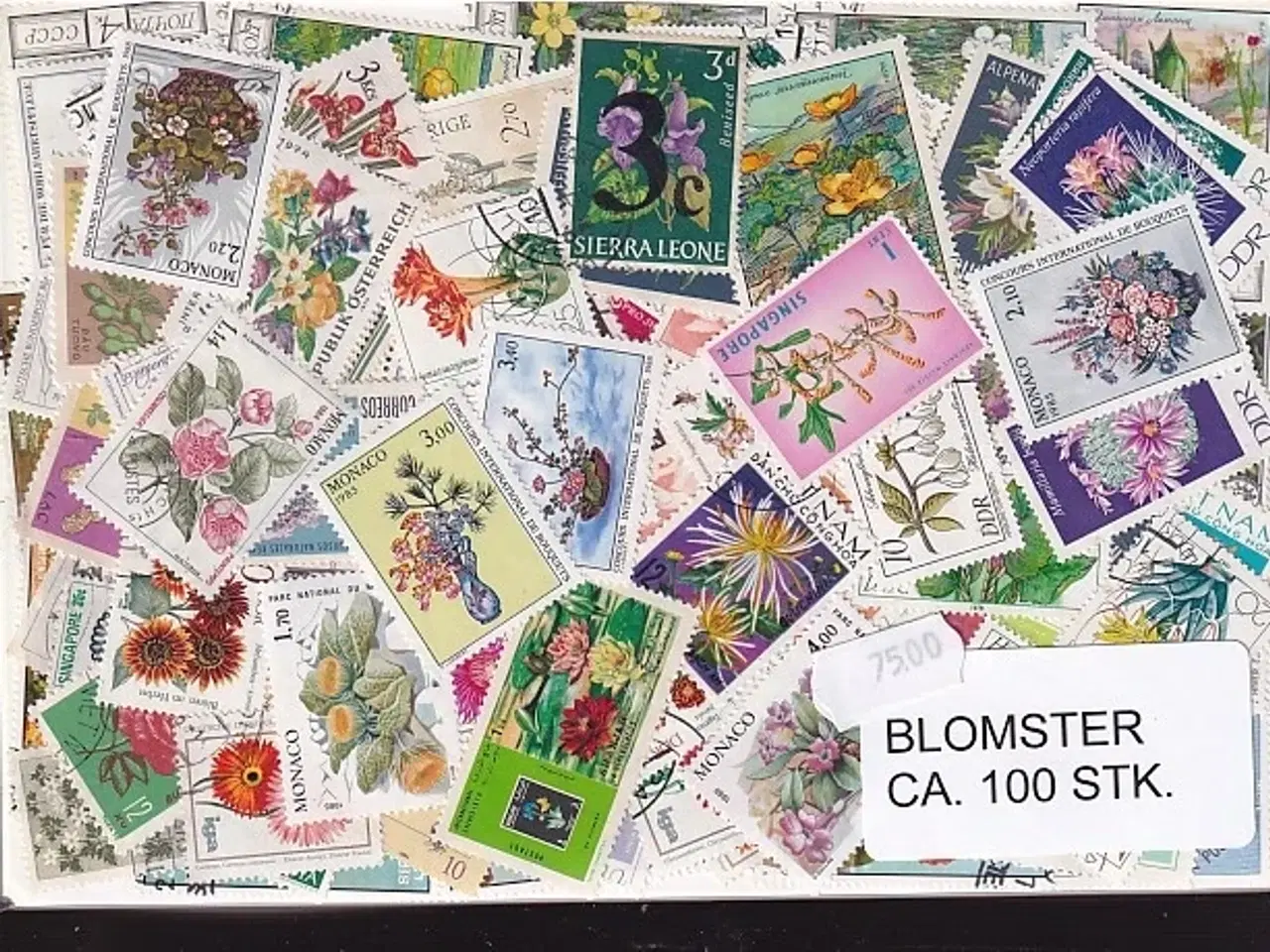 Billede 1 - Blomster på Frimærker. St./ust. 100 stk.