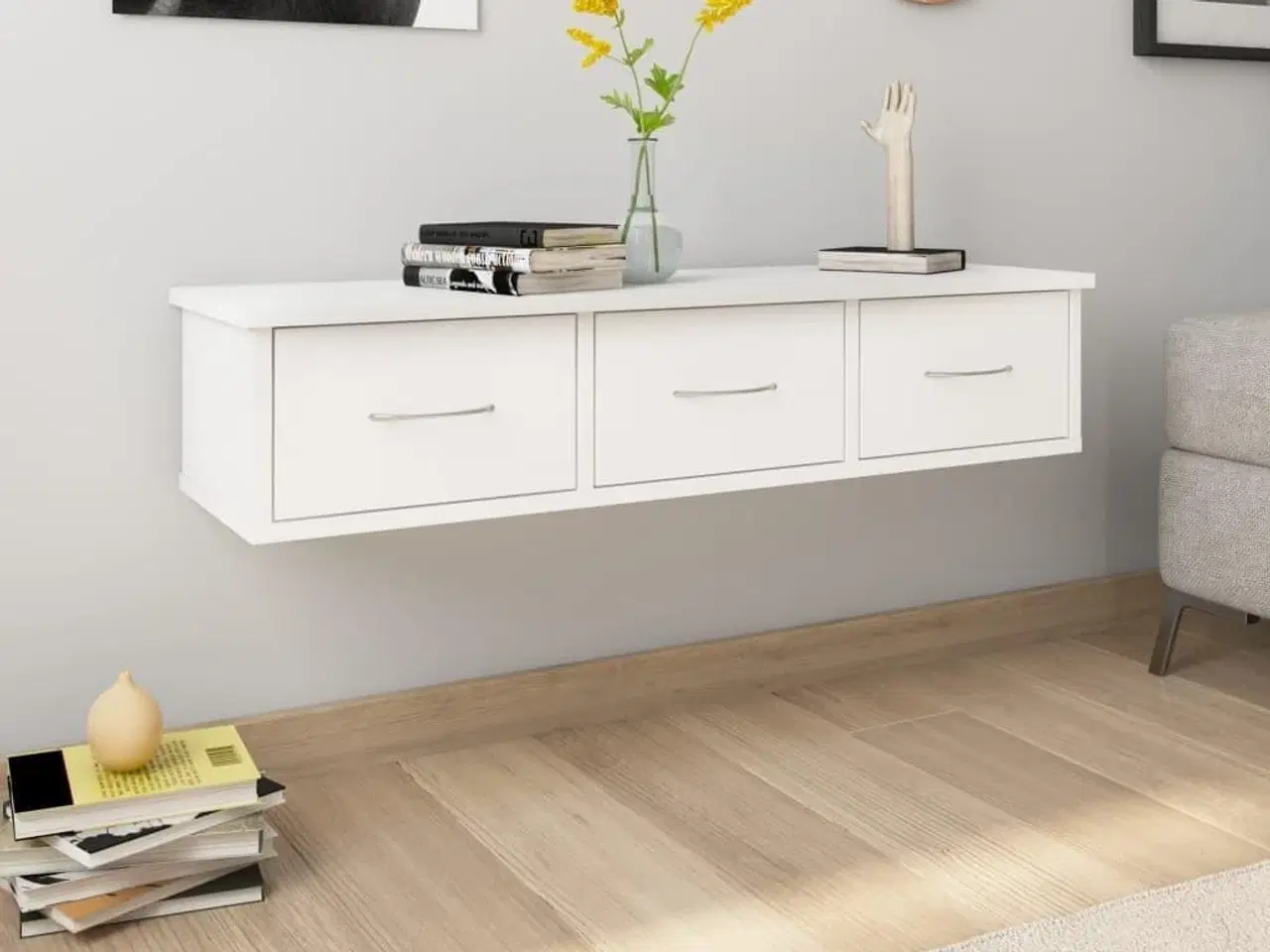 Billede 1 - Vægskab med skuffer 88x26x18,5 cm konstrueret træ hvid