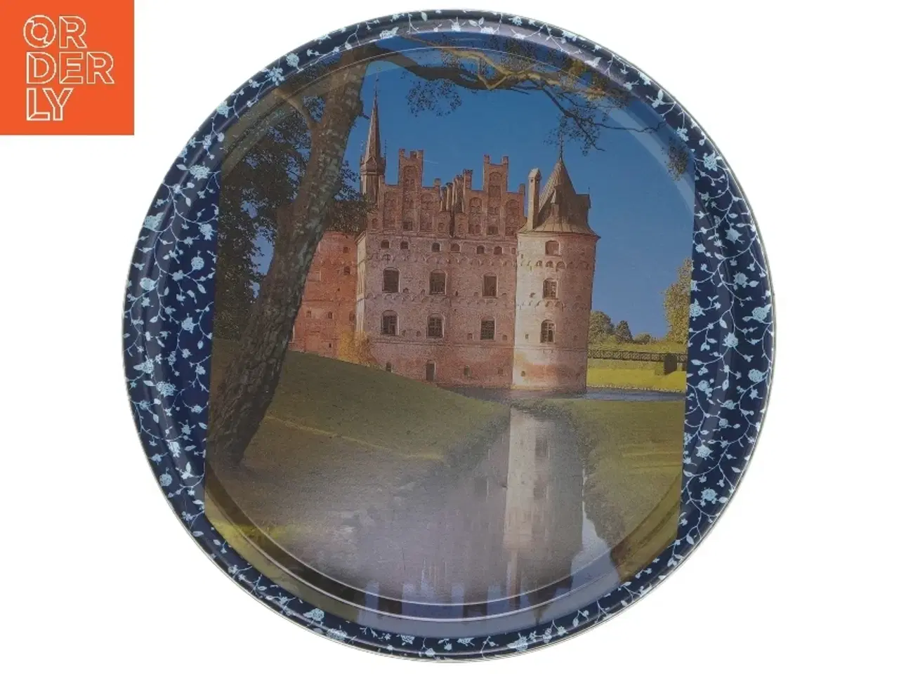 Billede 3 - Rund metaldåse med blomstermønster (str. Ø 19,5 cm længde 6,5 cm)